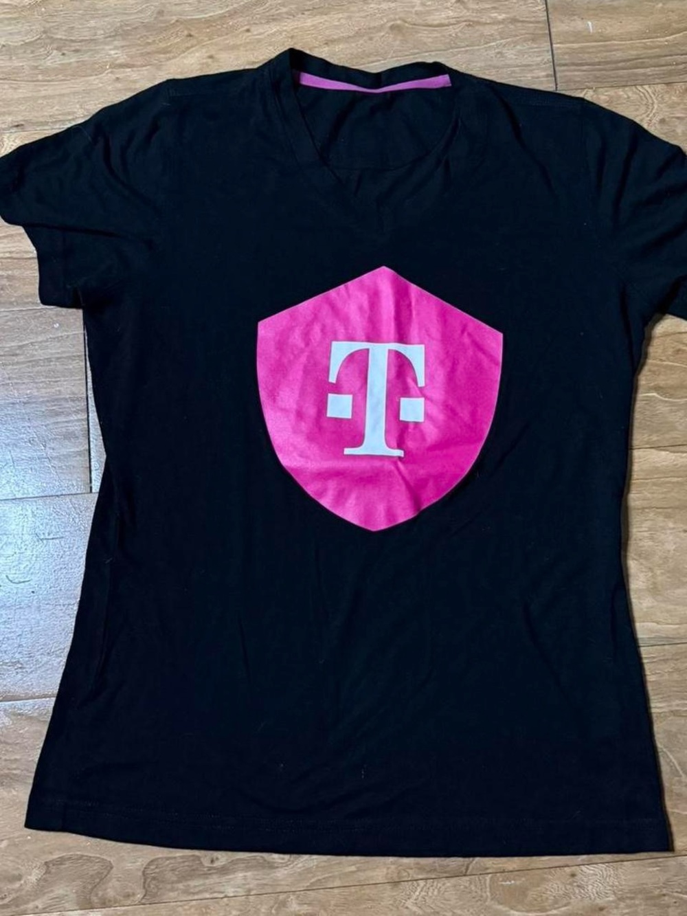 T-Mobile Black T-Shirt with Pink Shield Logo